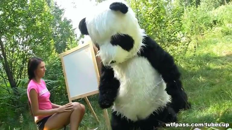 Blow sex in the woods with a massive toy panda Piss