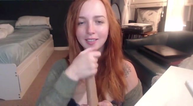Heavy-R Redhead ginger practicing blowjob with dildo Jeans
