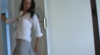 Gay Trimmed Horny tanned brunette in school outfit doing...