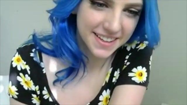 Lovers Blue haired girl in flowers plays with tits Nina Elle