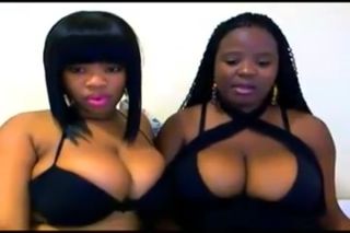 Flexible Ebony lesbians teasing each other on webcam Workout