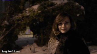 Pantyhose Jeny Smith naked in snow fall walking through the city 1080p