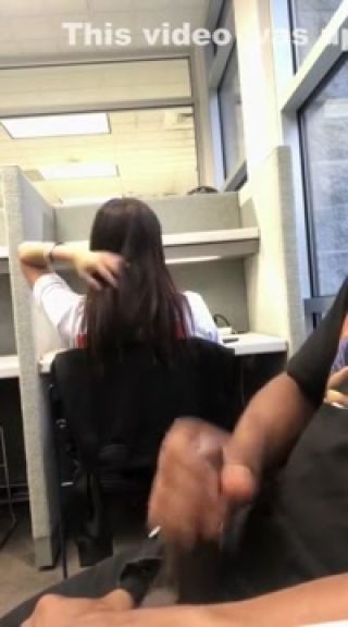 White Chick Public dick flash & cumshot in library Office Sex