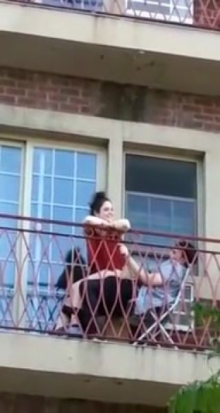 Eccie Shameless couple on balcony Hand Job