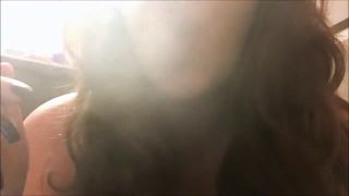 Cliti Hot Brunette Teen Smoking Red Cork Tip Cigarette in Lip Gloss - Close Up Cartoon