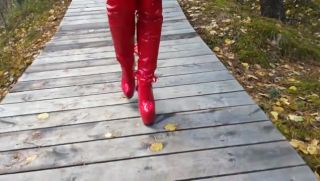 Oral Sex Lady L walking with red extreme sexy boots. Sexy...