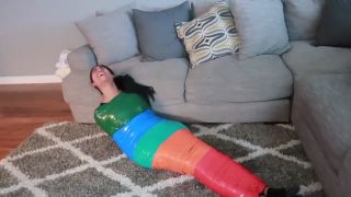 Tits Girl is mummified in multi-colored duct tape and can't get loose MyFreeCams