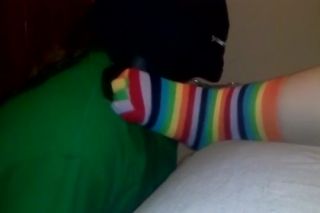 Gay Sex Foot domination, with mask and rainbow toe socks with cumshot Star