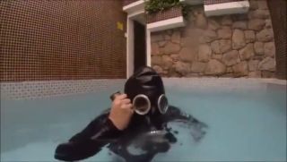 Dildo Underwater in Gas Mask Hotfuck