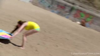 8teen Long-Haired Beauty Rides Cock At Beach Beautiful